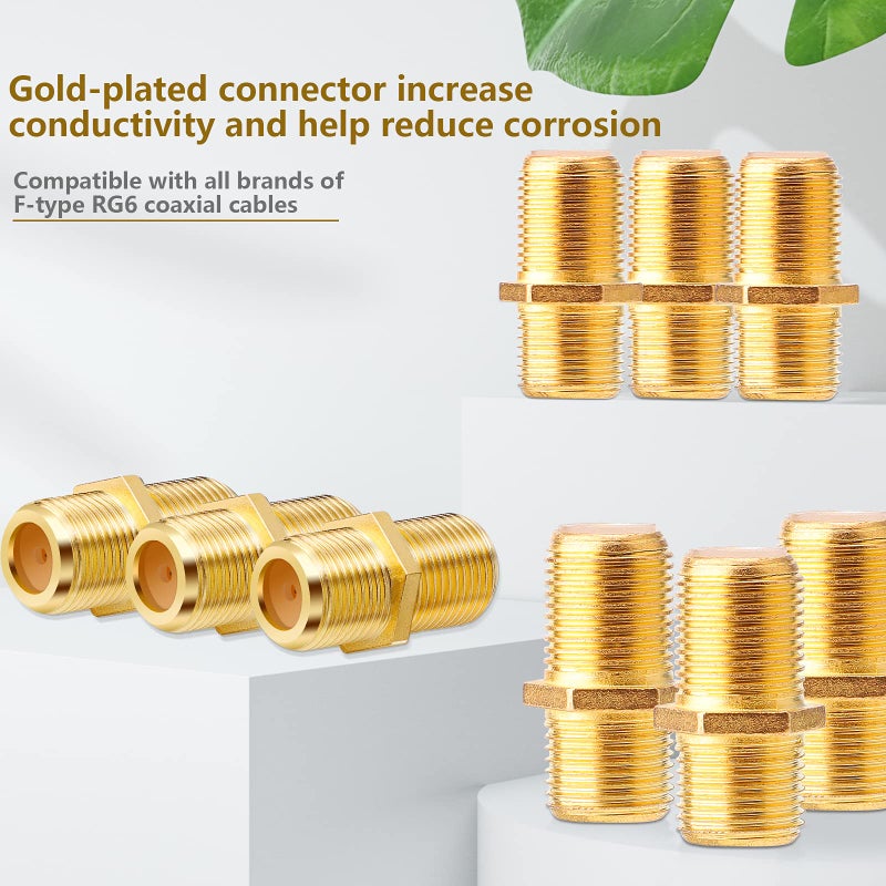 PASOW F Type RG6 Coupler Gold Plated Female to Female Barrel Coaxial Adapter (10 pcs) - Image 3